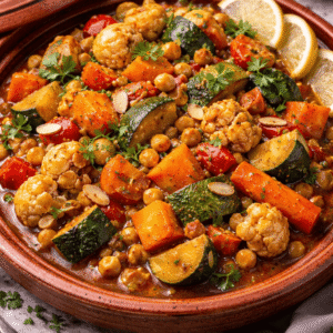 Tajine de légumes, semoule aux épices