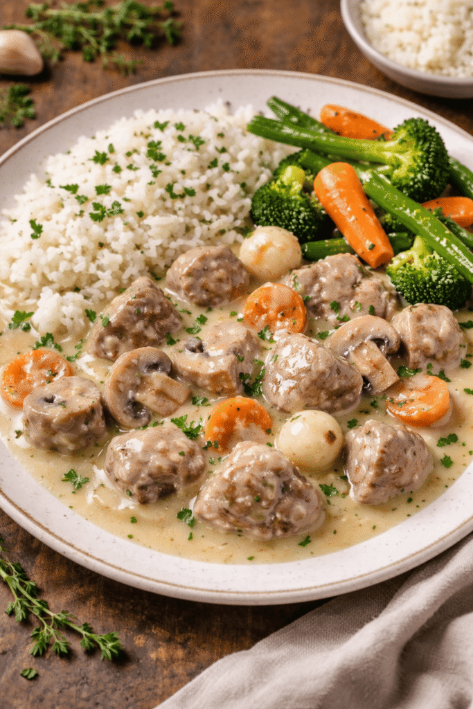 Blanquette de veau, riz et légumes