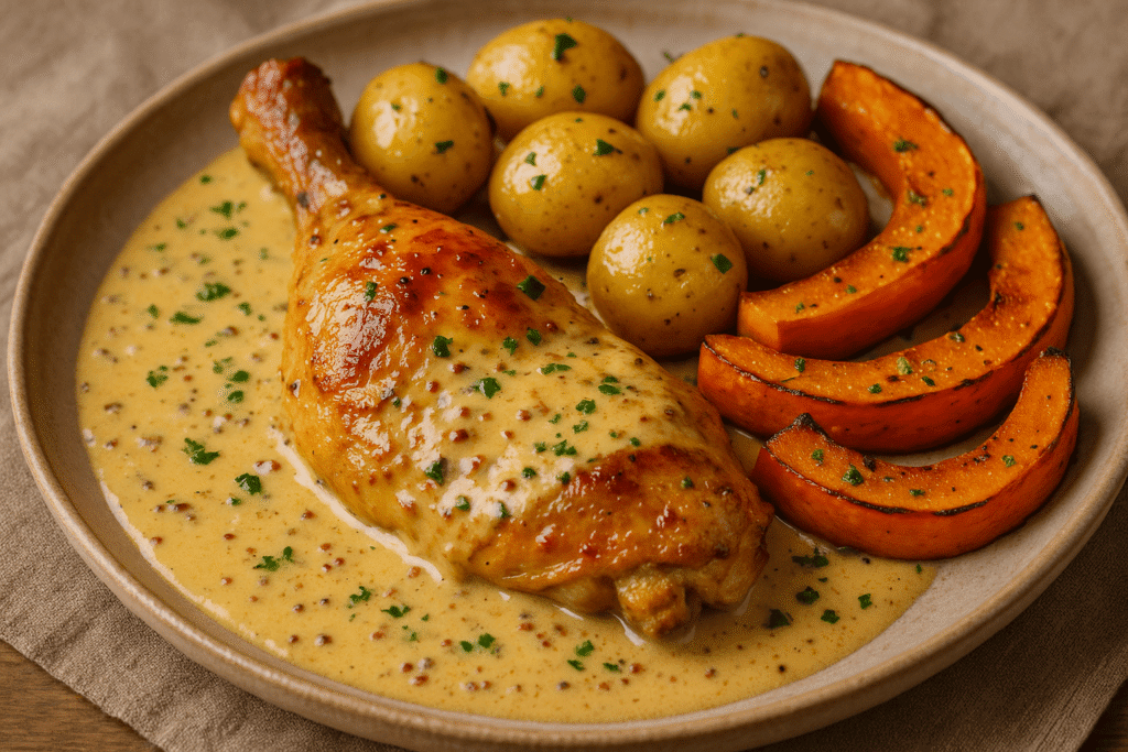 Poulet rôti sauce moutarde