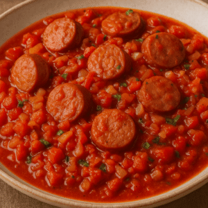 Rougail saucisse du Local, riz et légumes rôtis
