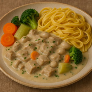 Blanquette de veau, tagliatelle et légumes