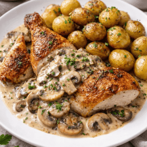 Poulet rôti sauce champignons