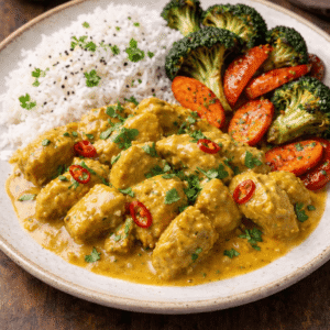 Poulet rôti, sauce curry coco