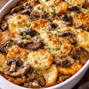 Gratin pomme de terre, patate douce tomme fraiche et champignons