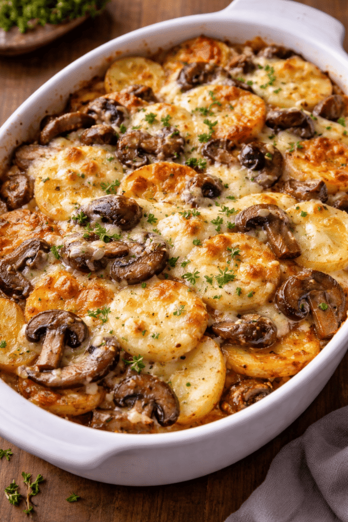 Gratin pomme de terre, patate douce tomme fraiche et champignons