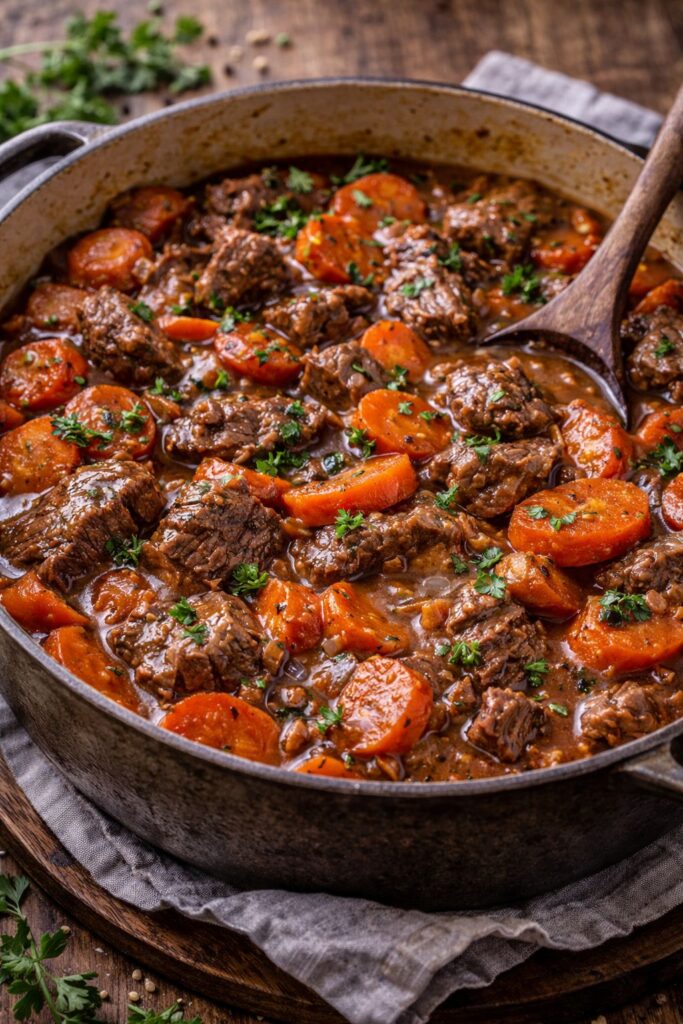 Mijoté de bœuf, au légumes nouveaux et tagliatelles