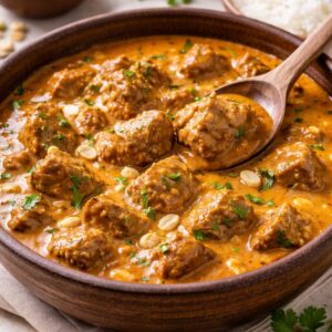 Mafé de bœuf, riz et légumes rôtis