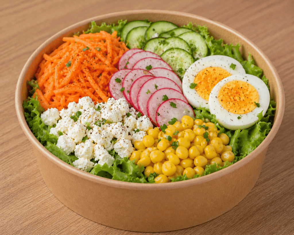 Salad bowl, crudités et oeuf