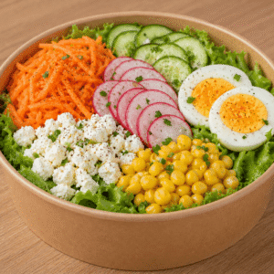 Salad bowl, crudités et oeuf