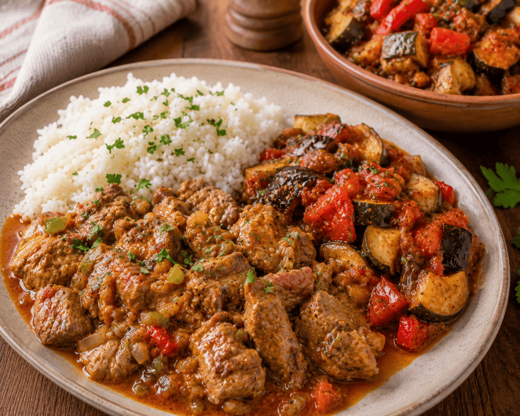 Axoa de porc, riz et légumes