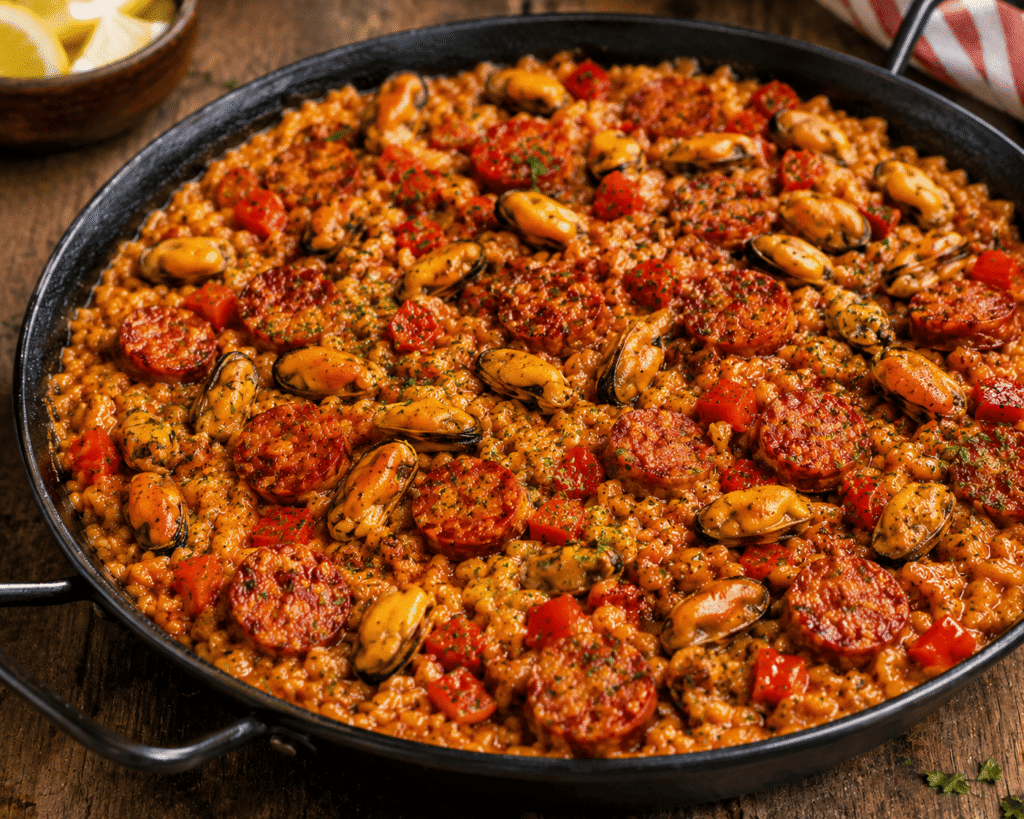 Risotto façon paella, chorizo et moule