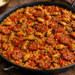Risotto façon paella, chorizo et moule