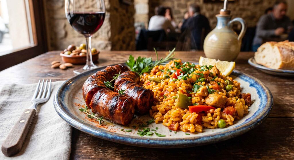 Chorizo grillé, riz à l'espagnol