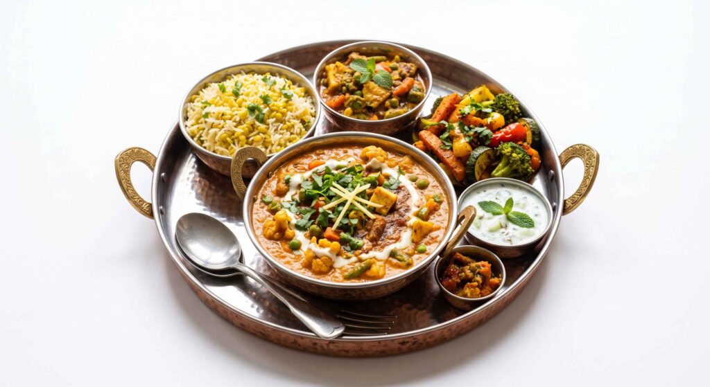 Butter massala de légumes à l'indienne, riz lentilles et légumes