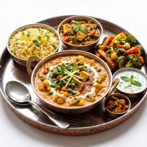 Butter massala de légumes à l'indienne, riz lentilles et légumes